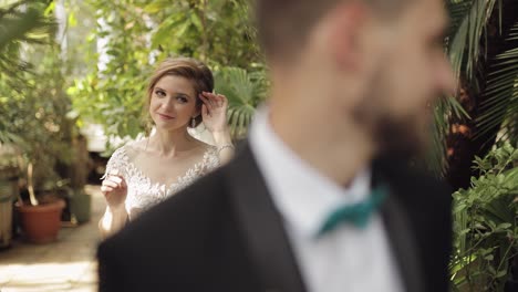 Newlyweds.-Caucasian-groom-with-bride-in-the-park.-Wedding-couple.-Happy-family