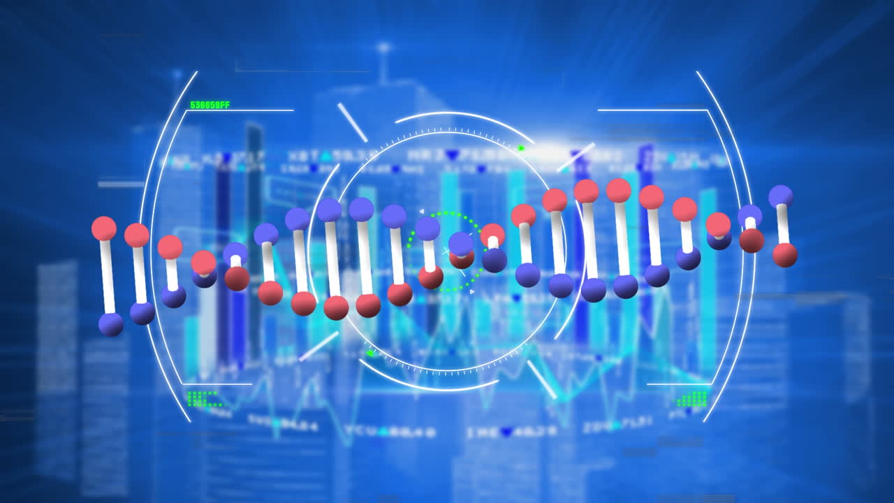 범위 스캔과 통계 처리에 대한 dna 스트랜드의 애니메이션