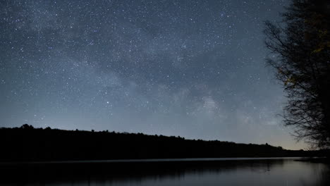 time-lapse of the milky way rising over a lake in the woods of northern michigan