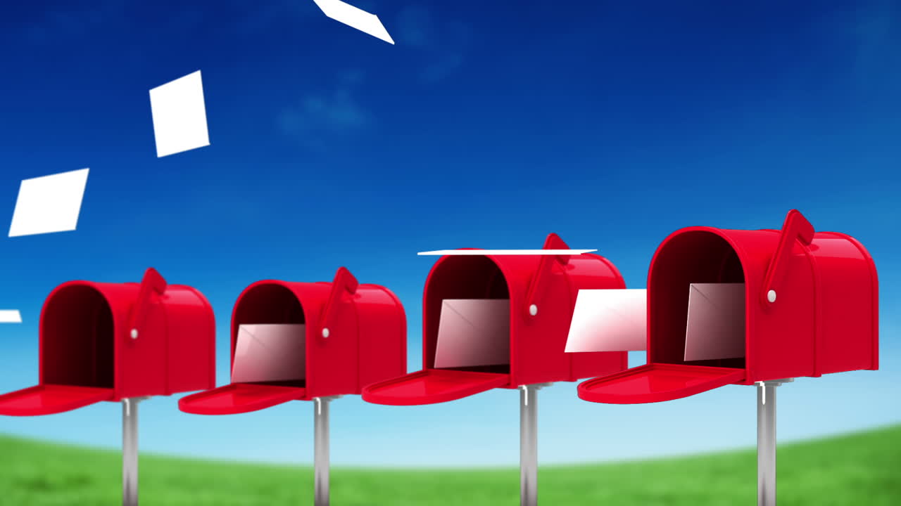 письма, выходящие из почтовых ящиков на небесном фоне