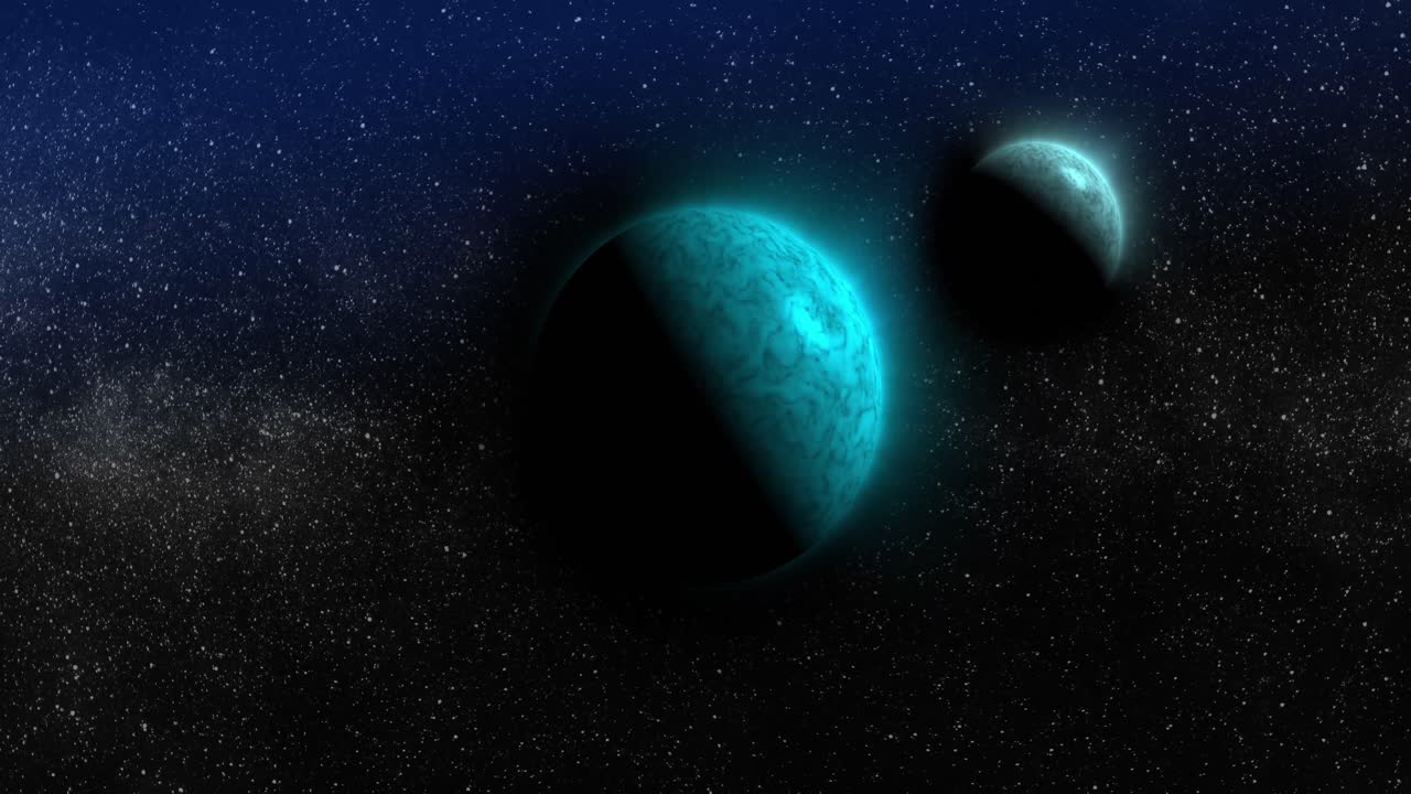 Animation of green planets in navy space