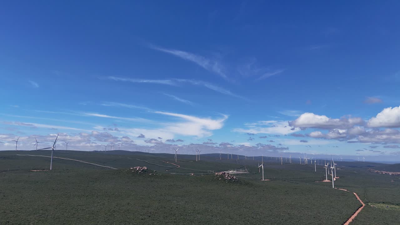 Drone video of wind turbines at the Morro do Chapéu Wind Farm, Brazil