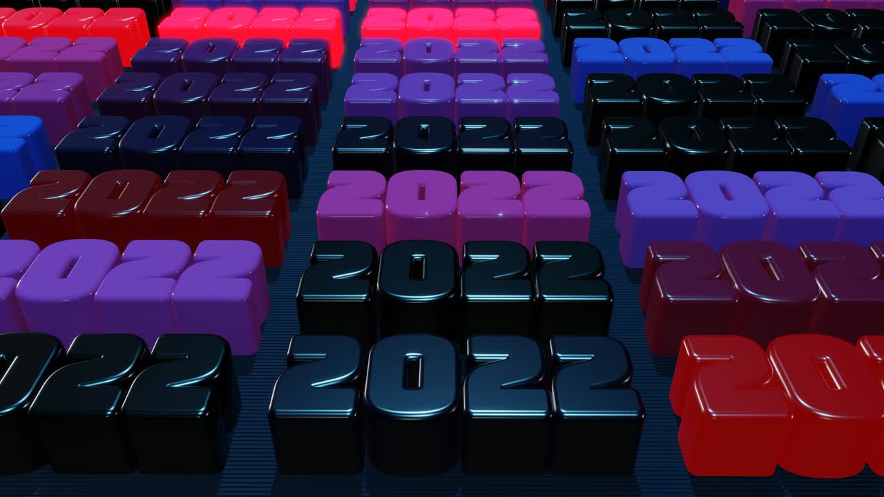 la guirnalda de año nuevo de los números 2022 en el avión. composición de navidad de año nuevo 4k con los números 2022. luz de neón estado de ánimo festivo. fondo de navidad brillante. animación en bucle. colores rojo azul púrpura