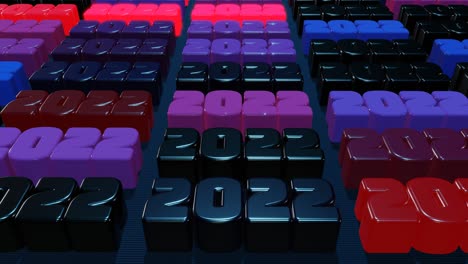 new year garland of numbers 2022 on plane. 4k new year's christmas composition with numbers 2022. neon light festive mood. bright christmas background. looped animation. red blue purple colors