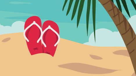 red flip-flops on a tropical beach