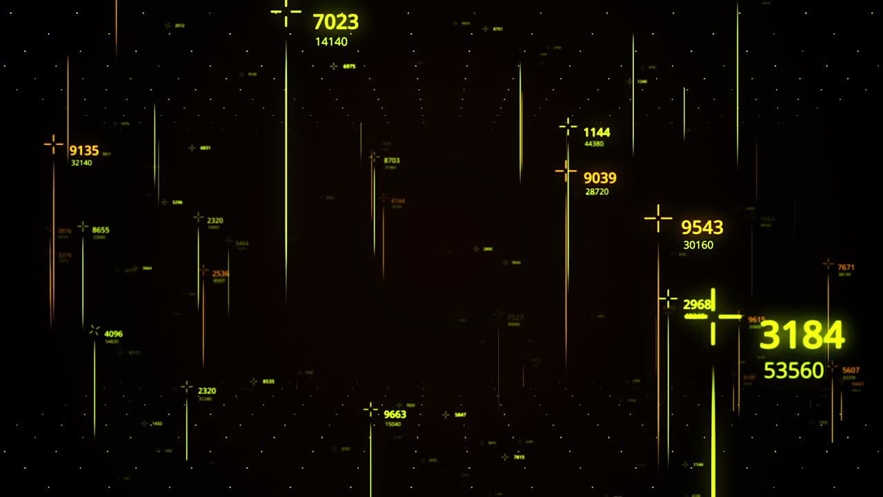 Abstract futuristic technology for space measuring. Animation. Colored vertical narrow lines with numeric data, seamless loop