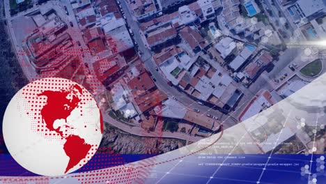 animación del globo y procesamiento de datos sobre el paisaje urbano