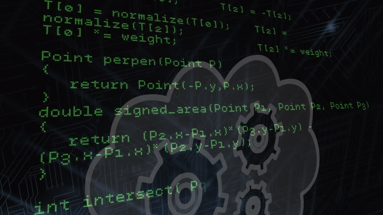 animación del procesamiento de datos por computadora en la nube con engranajes