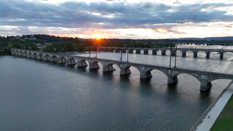 susquehanna river and bridges at sunset