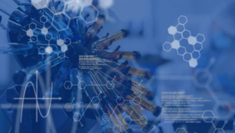 Animation-of-scientific-data-processing-over-test-tubes-spinning-in-laboratory