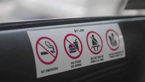By Law Prohibition and Safety Sign in a Vehicle