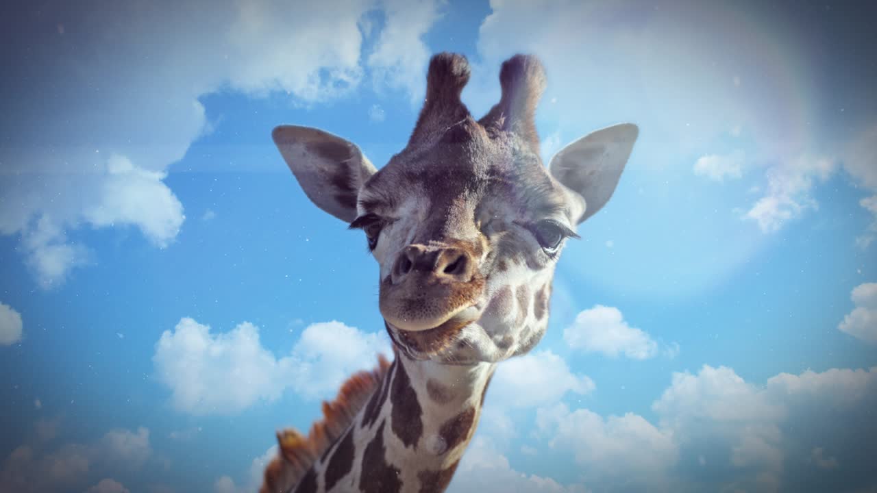 Um close-up fofo de uma girafa em câmera lenta.