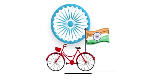 happy independence day india. bicycle with indian national flag