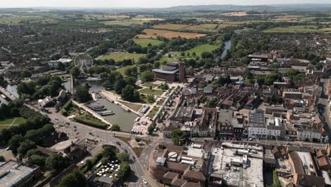 Luftaufnahme-Des-Historischen-Stadtzentrums-Von-Stratford-upon-Avon,-Shakespeare,-England-River