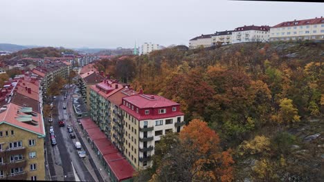 Buildings-And-Streets-In-Olskroken,-Gothenburg,-Sweden-During-Autumn