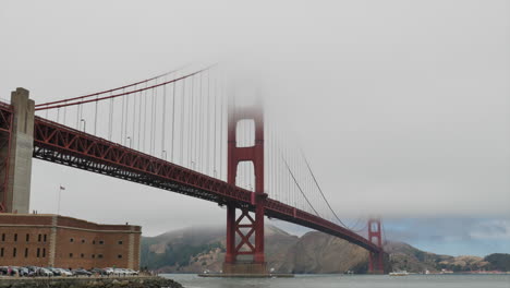 ship passing under the golden gate bridge