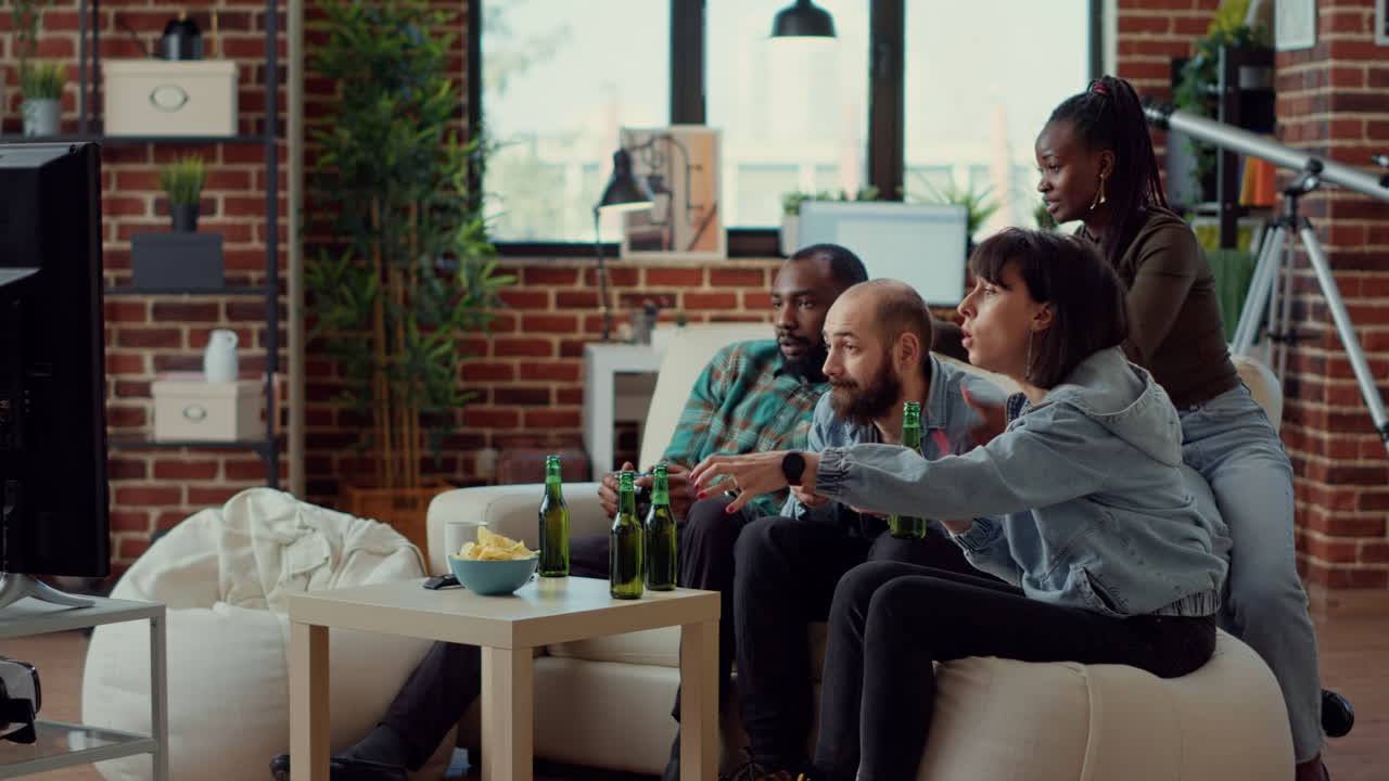Diverse friends feeling angry about losing video games play