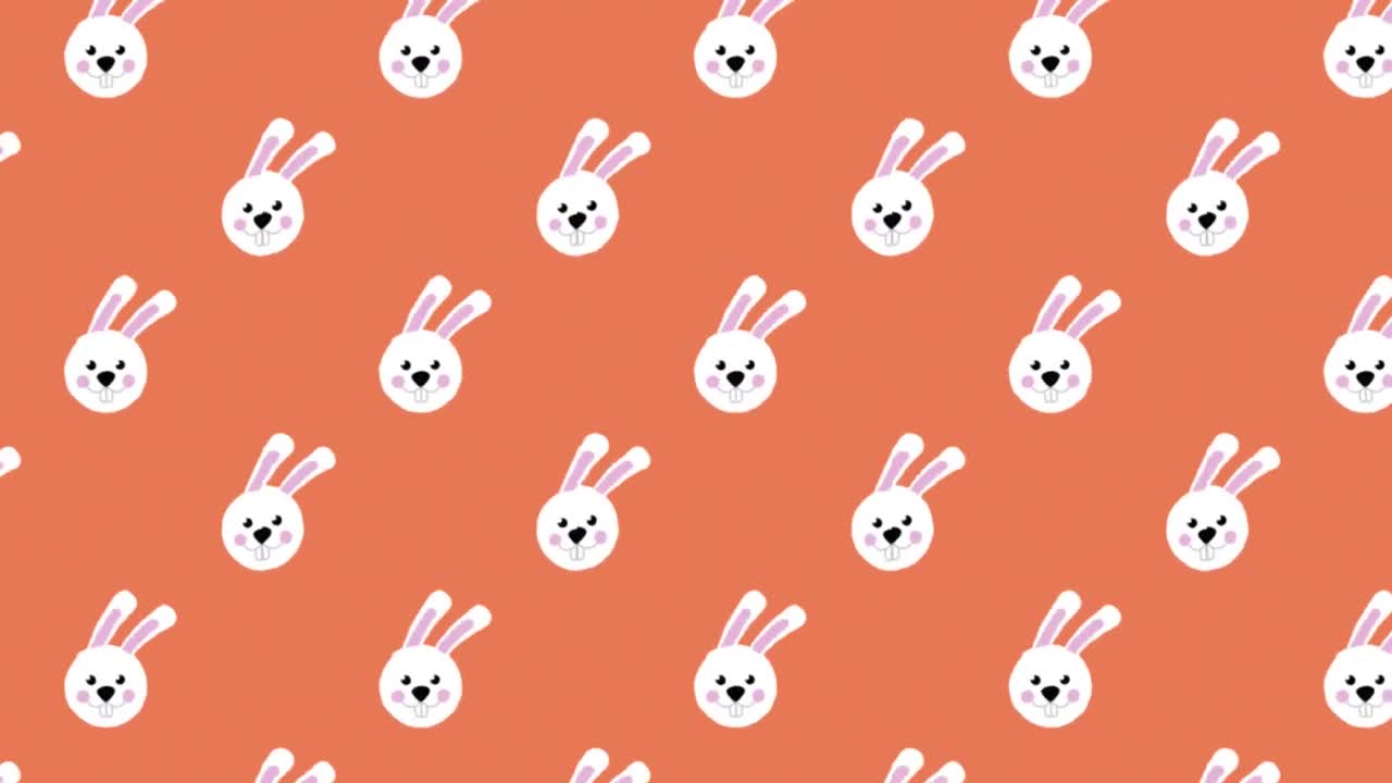 Animation of Easter bunnies moving in rows on orange background