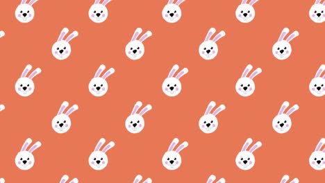 Animation-of-Easter-bunnies-moving-in-rows-on-orange-background