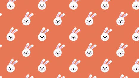 animation of easter bunnies moving in rows on orange background