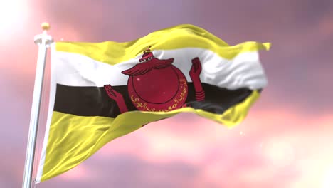 flag of the nation of brunei flag waving at sunset in slow, loop