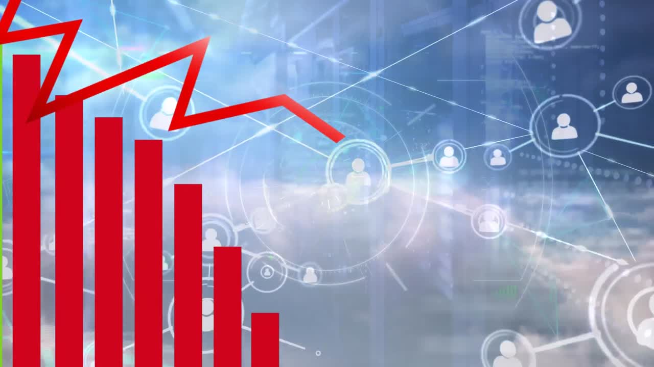 어두운 배경에 데이터 처리와 연결의 네트워크를 통해 그래프의 애니메이션