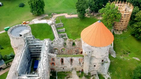 Aerial-shot-of-the-Cesis´s-castle-in-Latvia