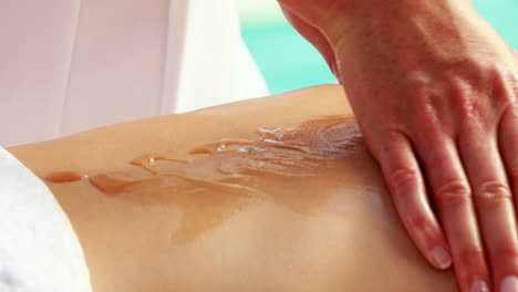 beauty therapist massaging honey into womans back