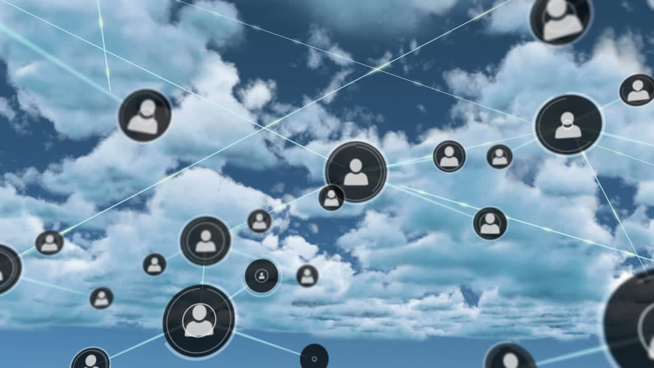 하늘 위의 아이콘으로 연결 네트워크의 애니메이션