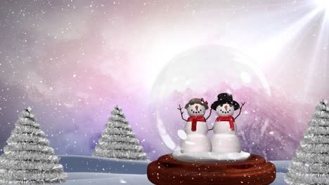 Linda-Animación-Navideña-De-Una-Pareja-De-Muñecos-De-Nieve-En-Un-Bosque-Mágico-4k