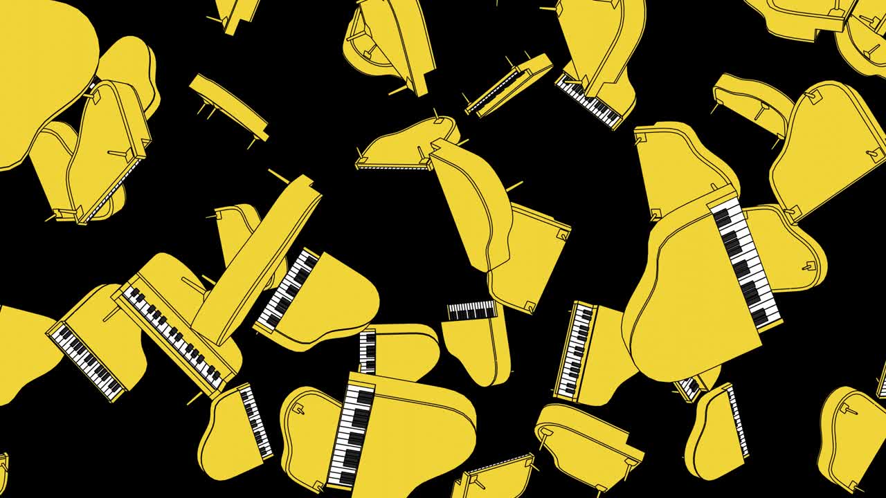 De nombreux pianos jaunes sur fond noir