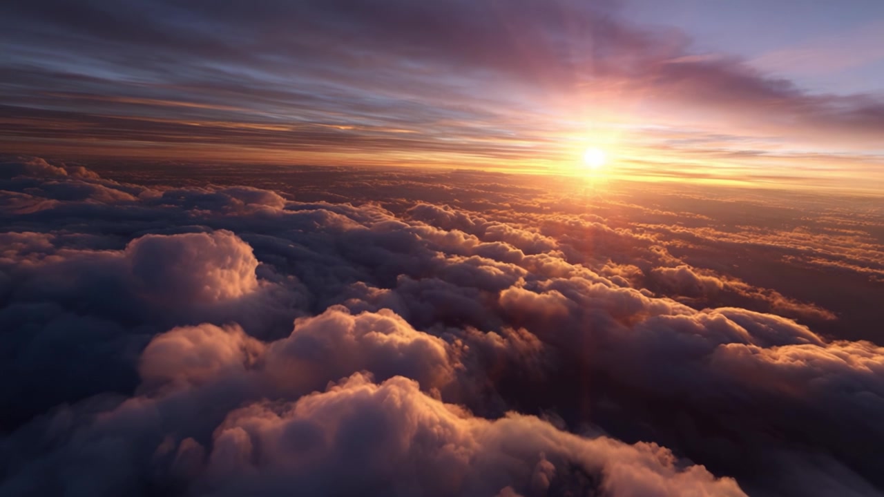 Nascer do Sol Aéreo Deslumbrante Sobre Nuvens Macias e Fofas Capturado em Dois Quadros Incríveis de Beleza Natural e Tranquilidade ao Amanhecer