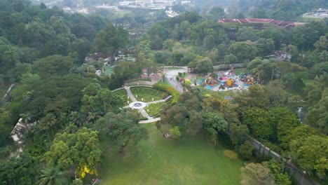 drone overview of perdana botanical gardens in kuala lumpur