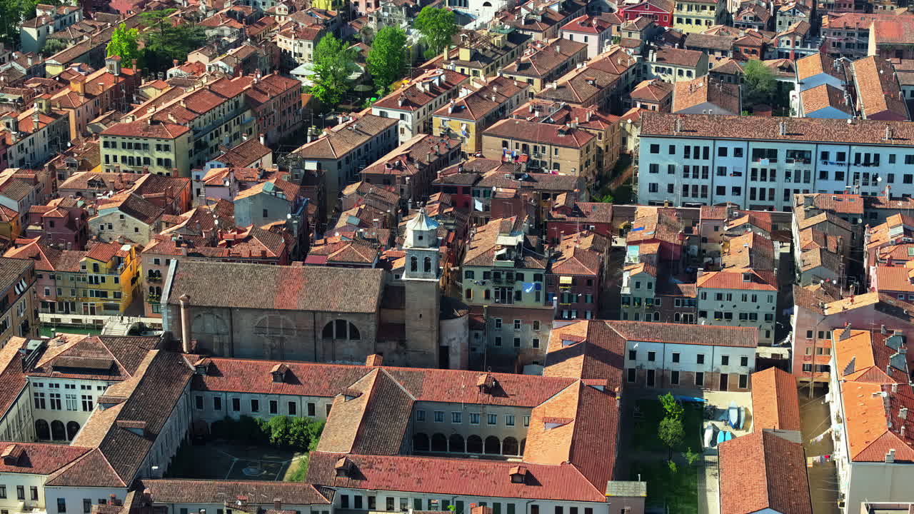 Aerial drone view of Venice City, Italy on a sunny day