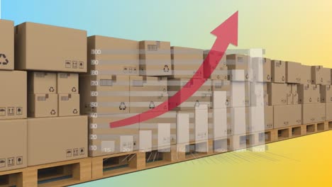 animación de las cajas de procesamiento y entrega de datos estadísticos en la cinta transportadora en un fondo de gradiente.