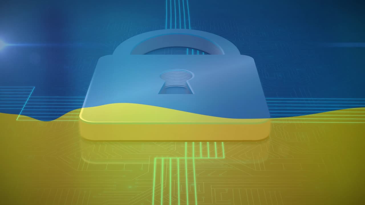 우크라이나의  ⁇ 발 위에 있는 디지털  ⁇ 락의 애니메이션