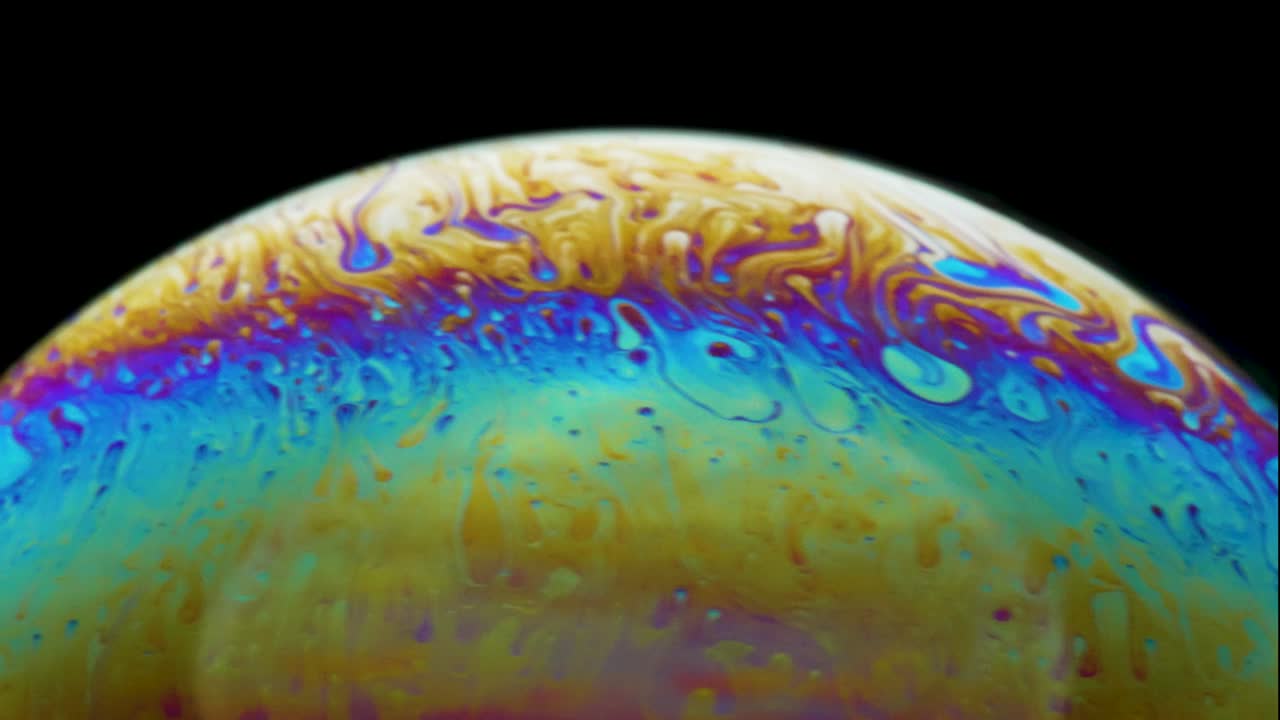 추상적인 패턴, 무지개 혼란스러운 질감, 비누 거품 내부, 클로즈업.