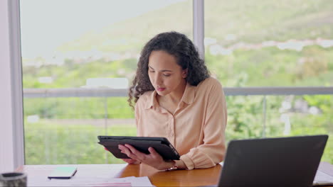 tablet, typing and business woman for digital