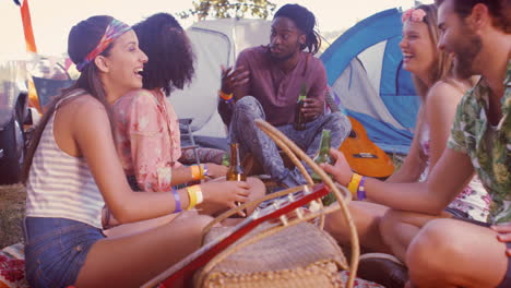 in high quality format hipsters having fun in their campsite