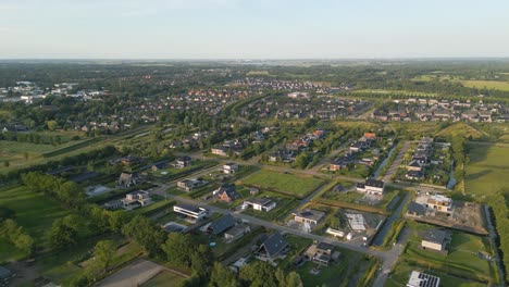 Aerial-drone-shot-above-the-city-of-Leek-province-of-Groningen,-Netherlands