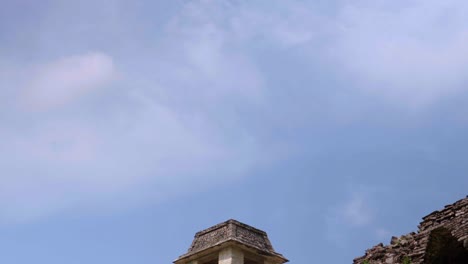 Palenque-Chiapas-Archeological-Zone-Mayan-culture-The-observatory-tower-at-the-great-palace-tilt-shot-summer-hot-day