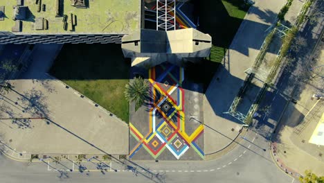 drone footage of the tile mosaic in the mexican pavilion of the expo92 in seville