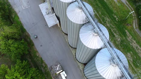 Silos-For-Drying,-Cleaning-And-Storage-Of-Agricultural-Products---drone-shot