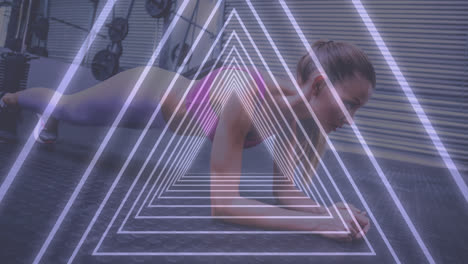 animation of glowing tunnel over woman exercising