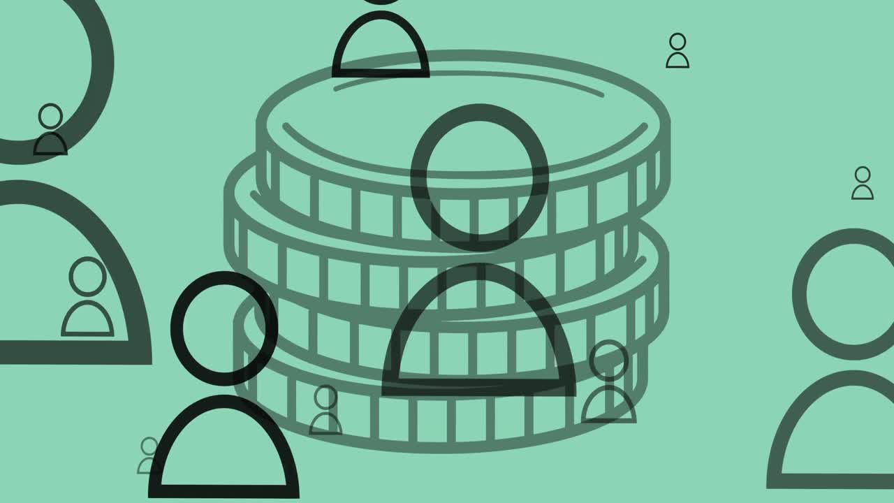 초록색 배경에 동전 위에 있는 사람 아이콘의 애니메이션