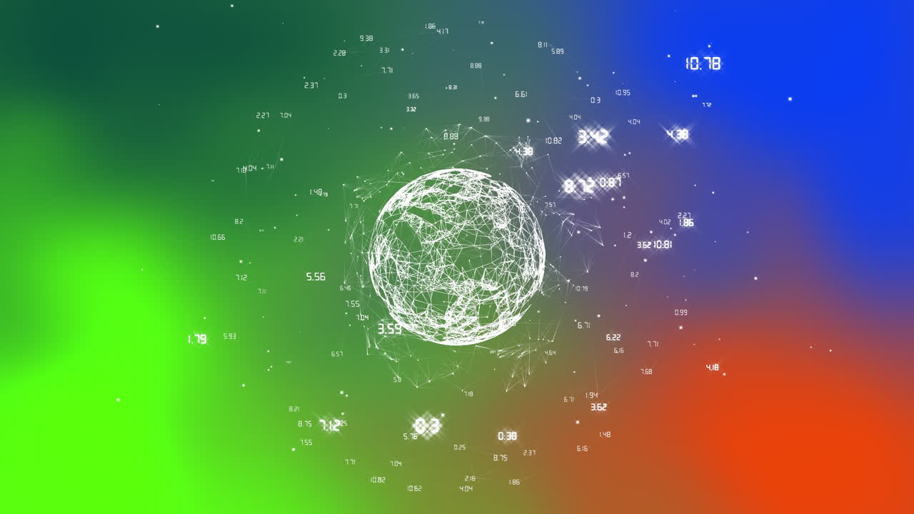 Animation of connections and globe on multicolour background