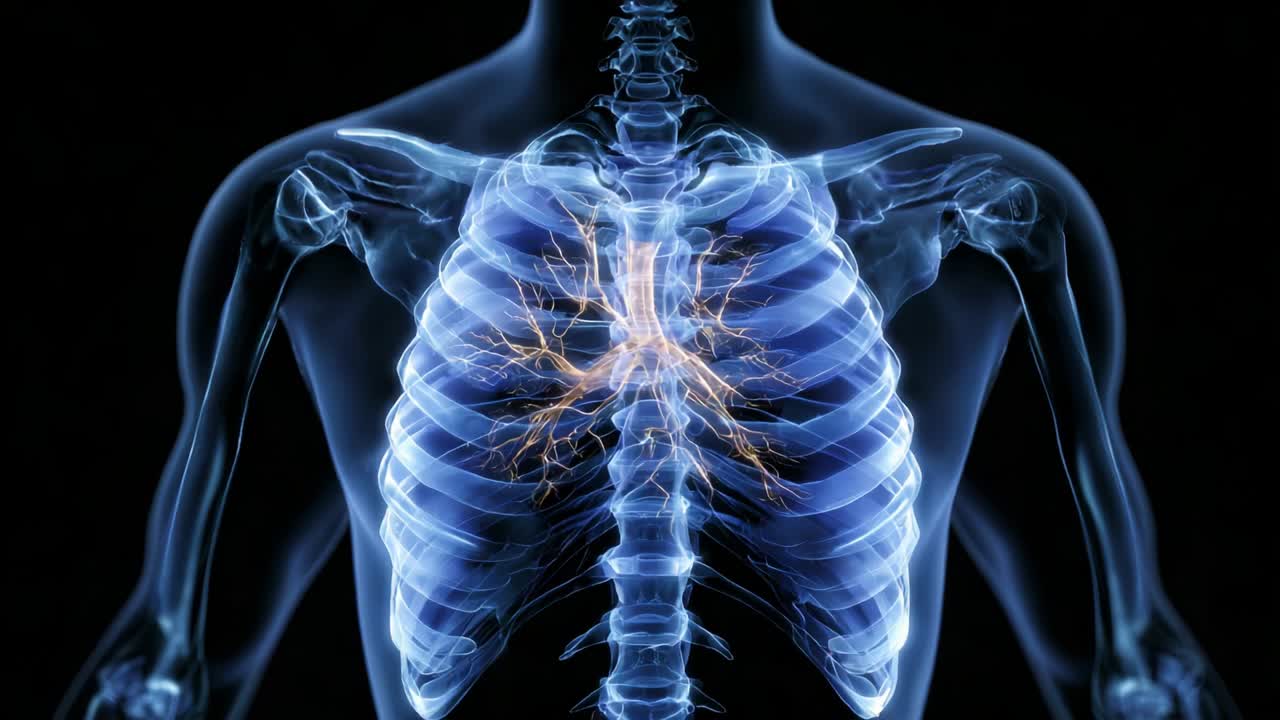 A Stunning Visual Representation of the Human Respiratory System, Showcasing the Lungs with Radiant Highlights and the Internal Structure for Educational and Medical Purposes