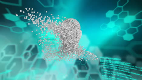 cabeza humana en movimiento y compuestos químicos