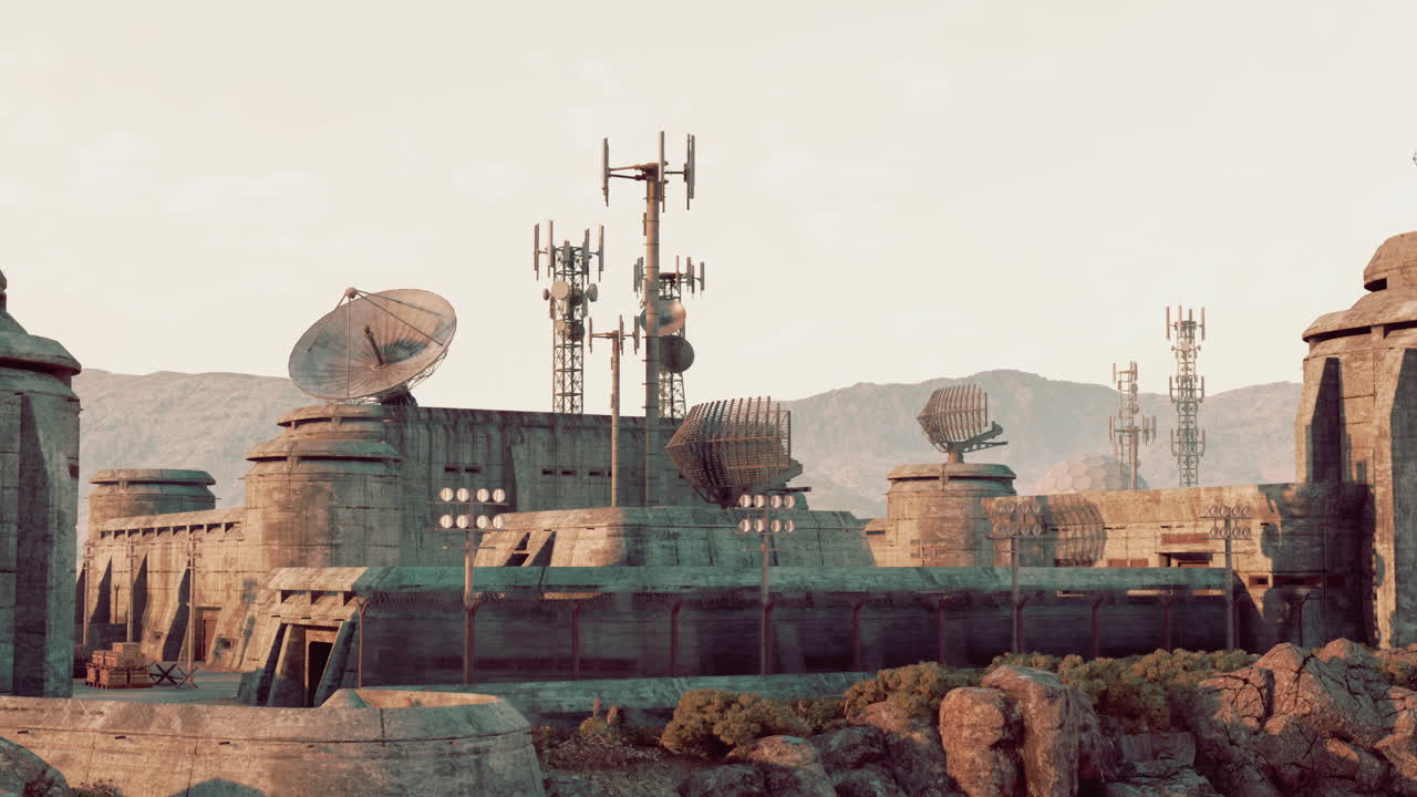 사막에 있는 버려진 미래의 군사 기지