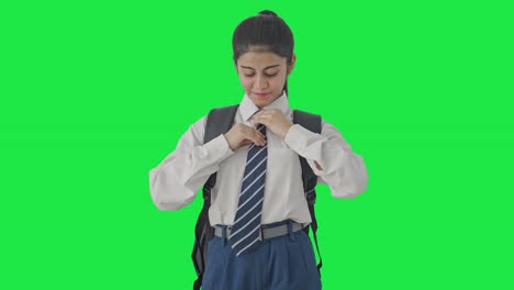 Happy-Indian-school-girl-getting-ready-for-her-day-Green-screen